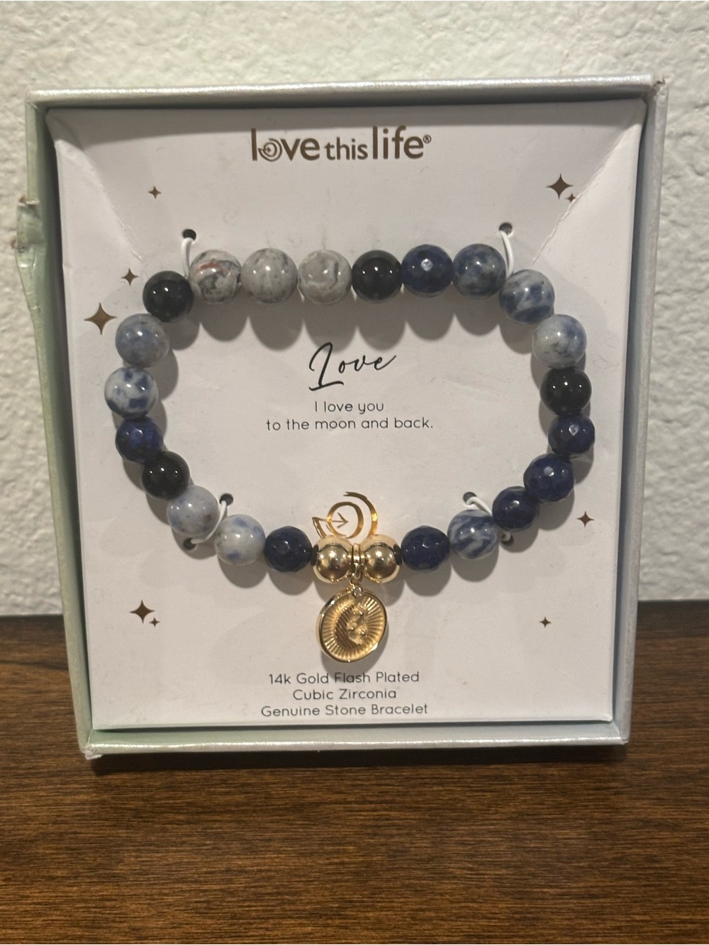 Love This Life Navy Blue and Gray Beaded Bracelet with Gold Charm - Picture 2 of 6